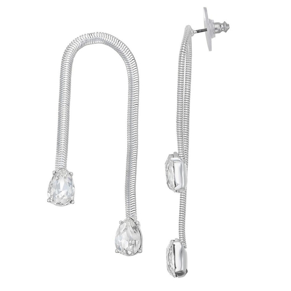 Nine West Silver Tone Simulated Crystal Double Stone Earrings NWT - Picture 4 of 7